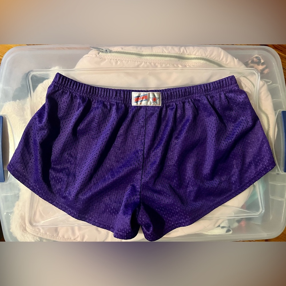 Size large soffe mesh cheer shorts, purple . Great condition.